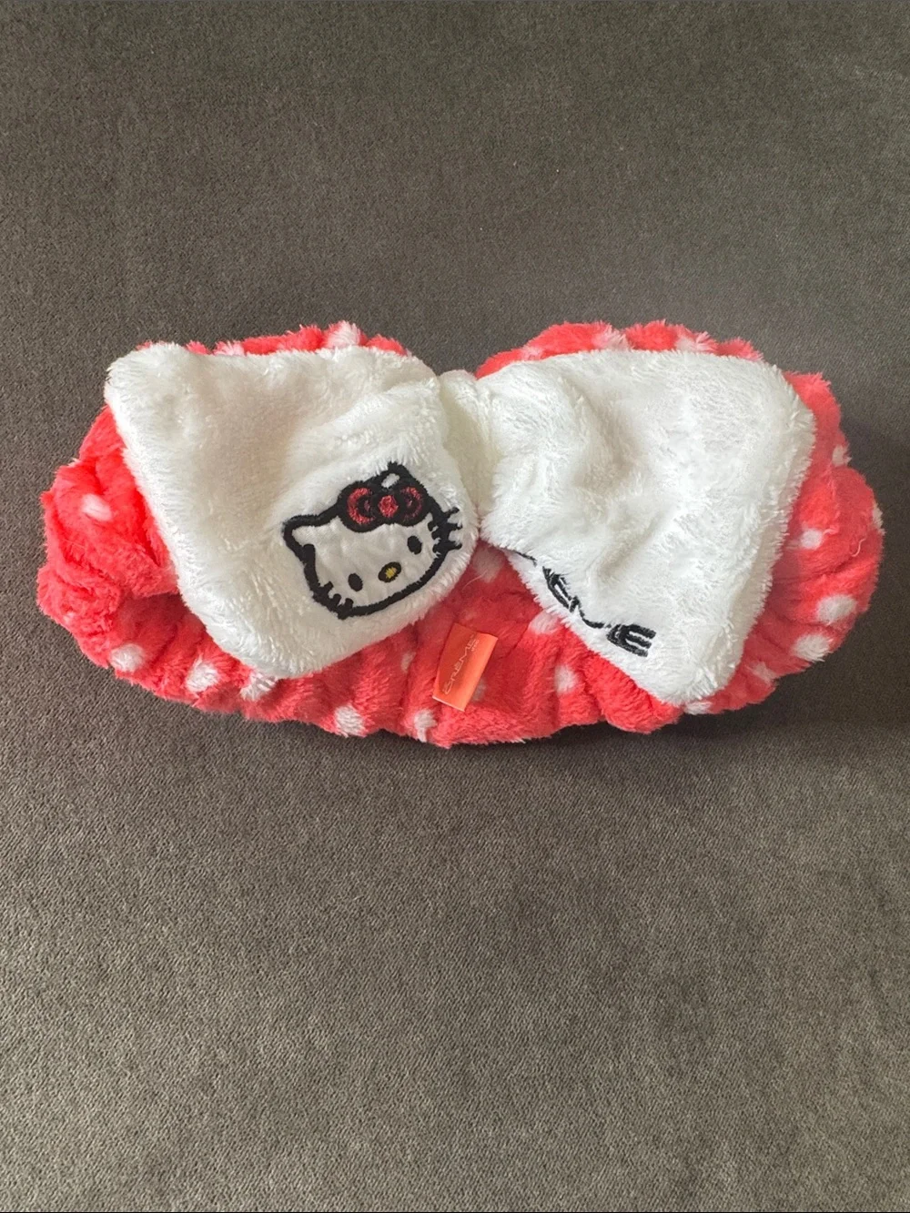 The Crème Shop Hello Kitty Plush Spa Headband White Bow Red Polka Dot NEW